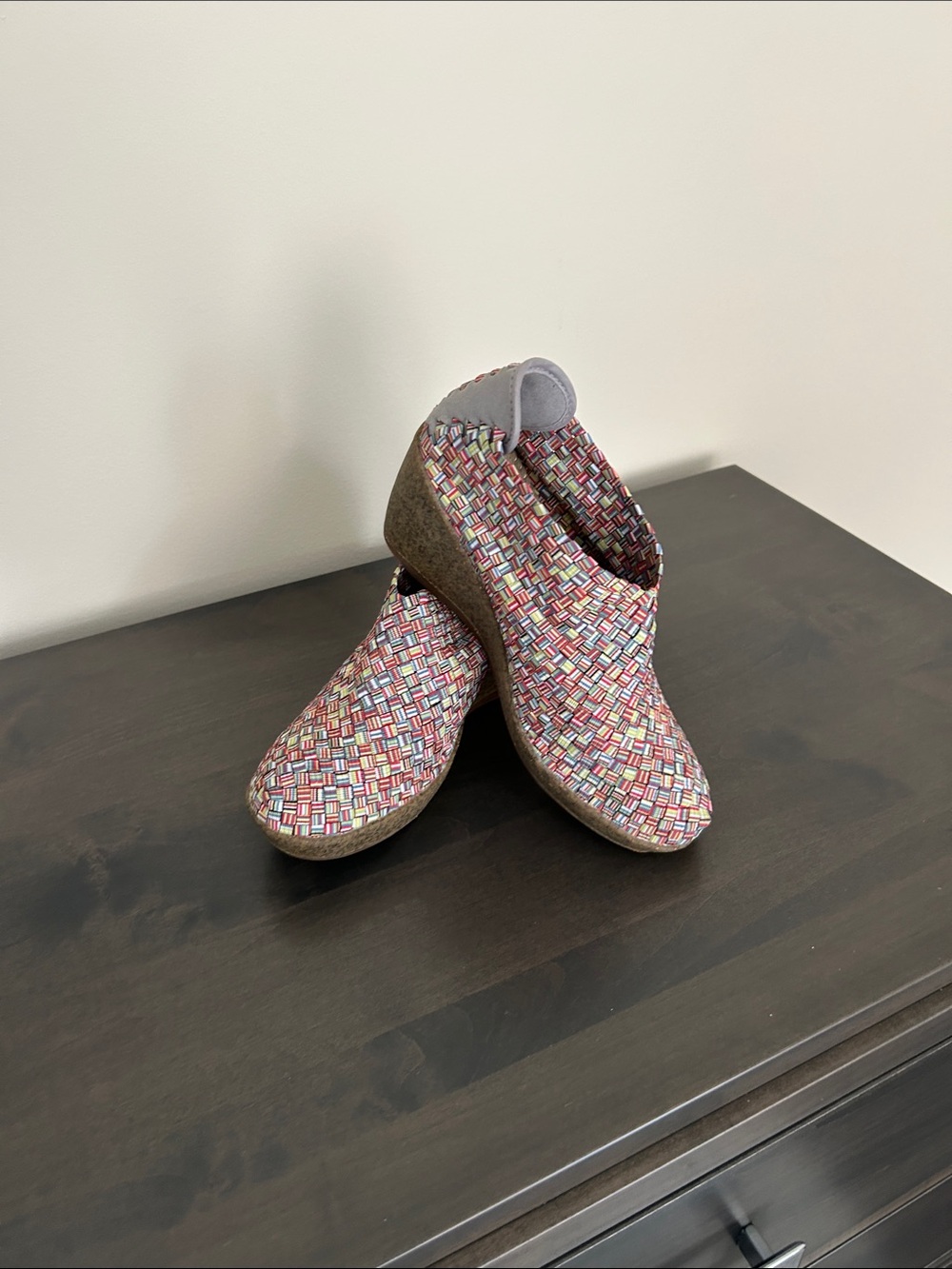 bernie mev. Multicolor Woven Wedge Slip-Ons